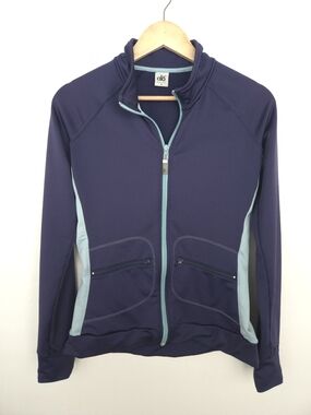 Alo Yoga CoolFit Jacket Womens M Full Zip Navy Blue Teal Athleisure